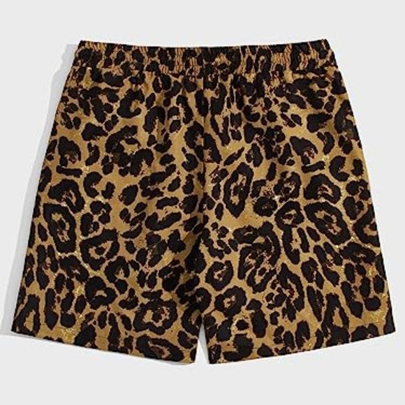 Shorts Mens Leopard Print Letter Graphic Workout Shorts Drawstring